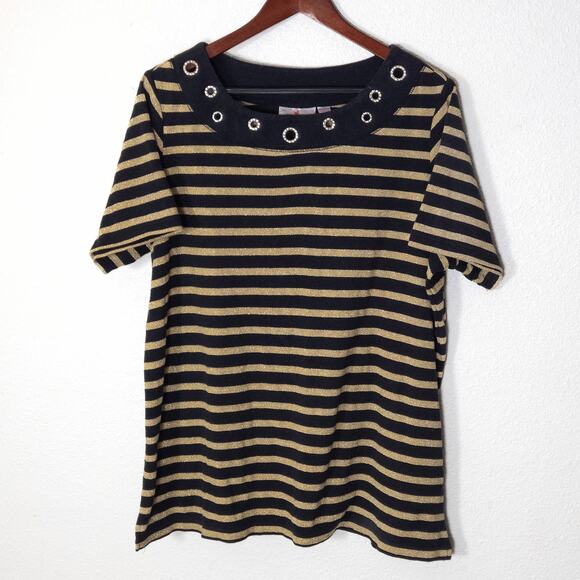 Quacker Factory Women’s Tee Plus Size 1X Nautical Classic Coastal Preppy Striped - Picture 1 of 8